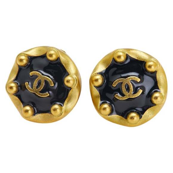 CHANEL Authentic Vintage Black Logo Earrings